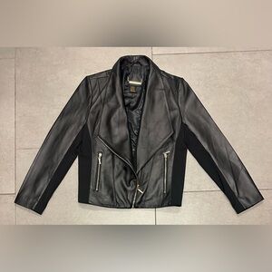 IMAN Black Leather Moto Cropped Jacket Gold Zippers Medium